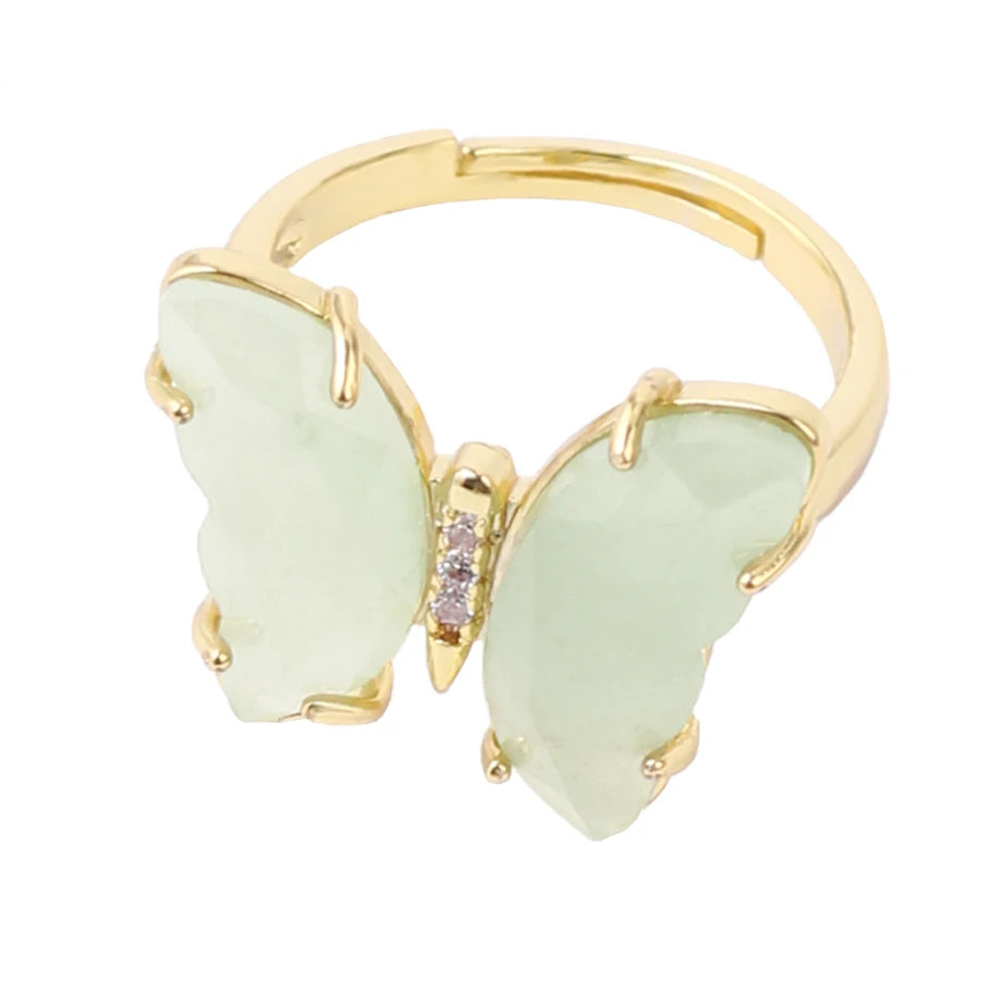 Bague dorée Papillon en Aventurine Verte