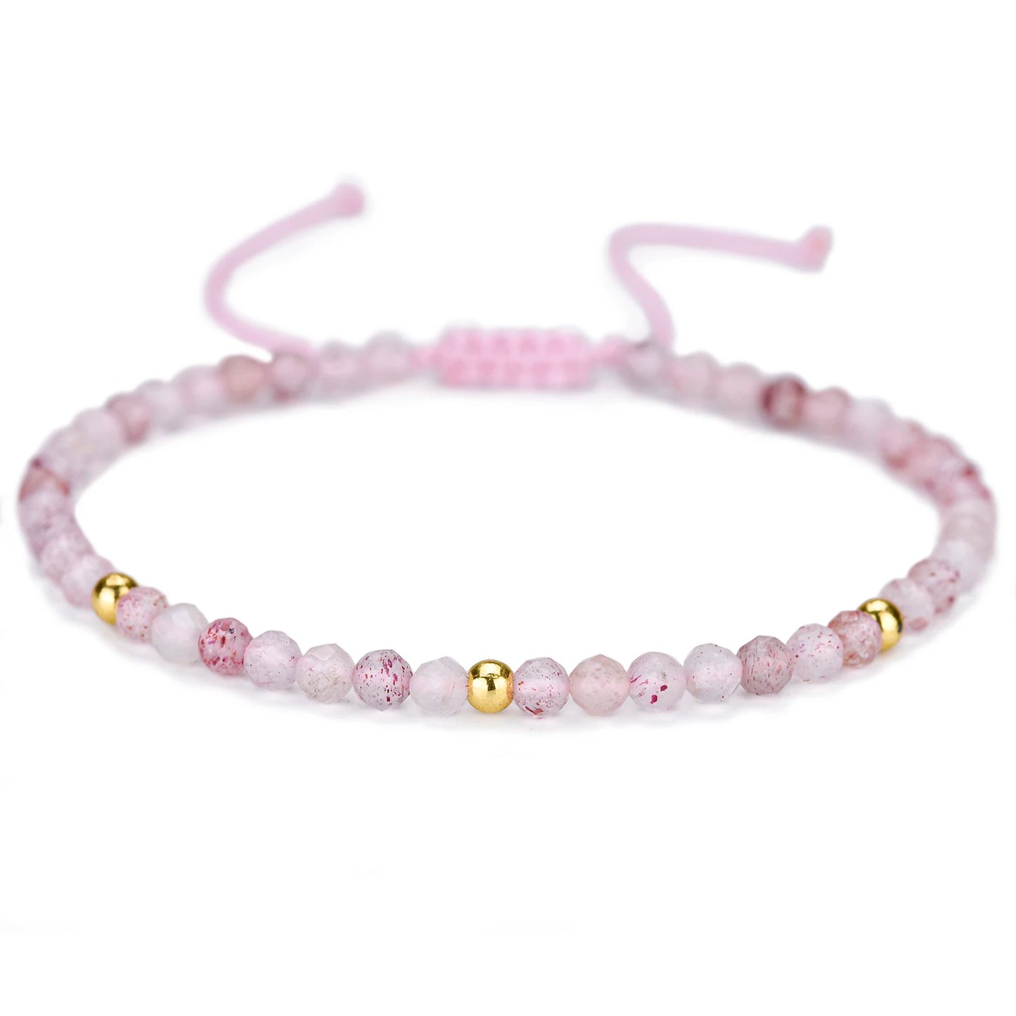 Bracelet tressé en petites pierres naturelles : Quartz Fraise