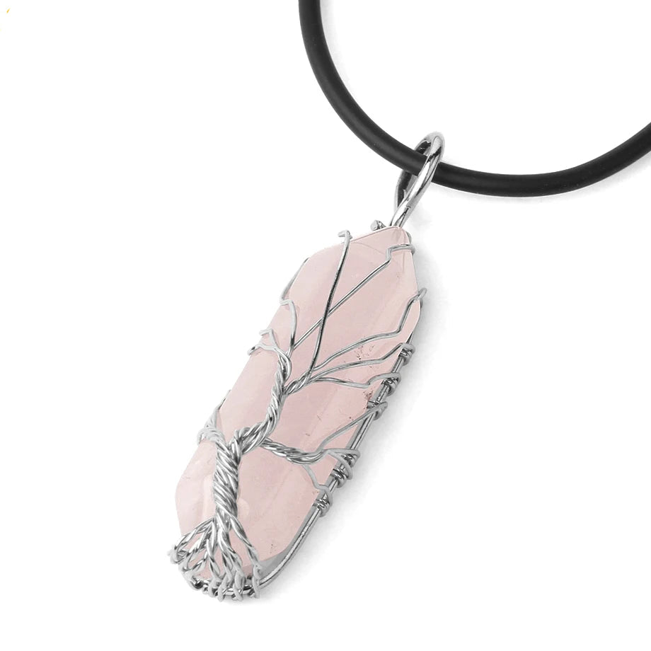 Pendentif Arbre de Vie en Quartz Rose