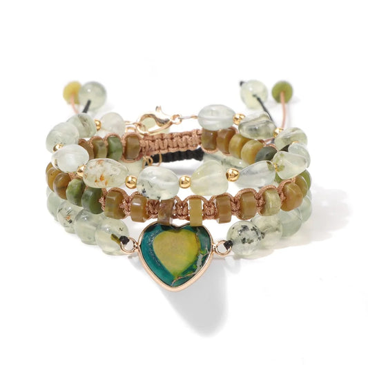 Bracelet Coeur 3 pièces en Préhnite