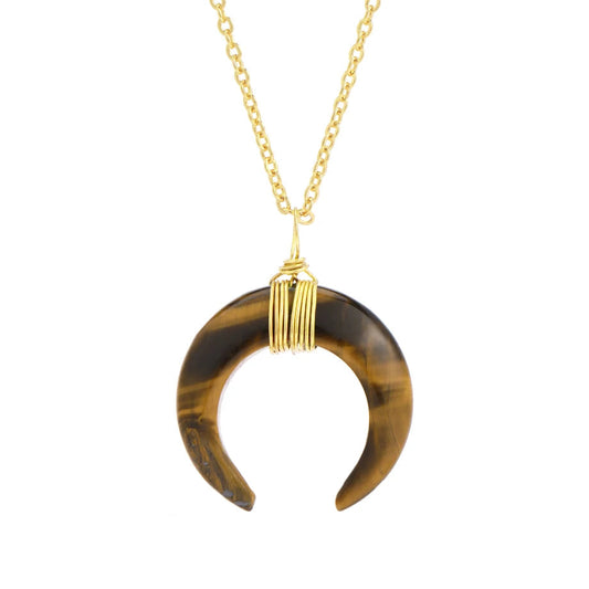 Collier Croissant de Lune en Oeil de Tigre
