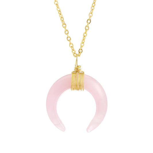 Collier Croissant de Lune en Quartz Rose