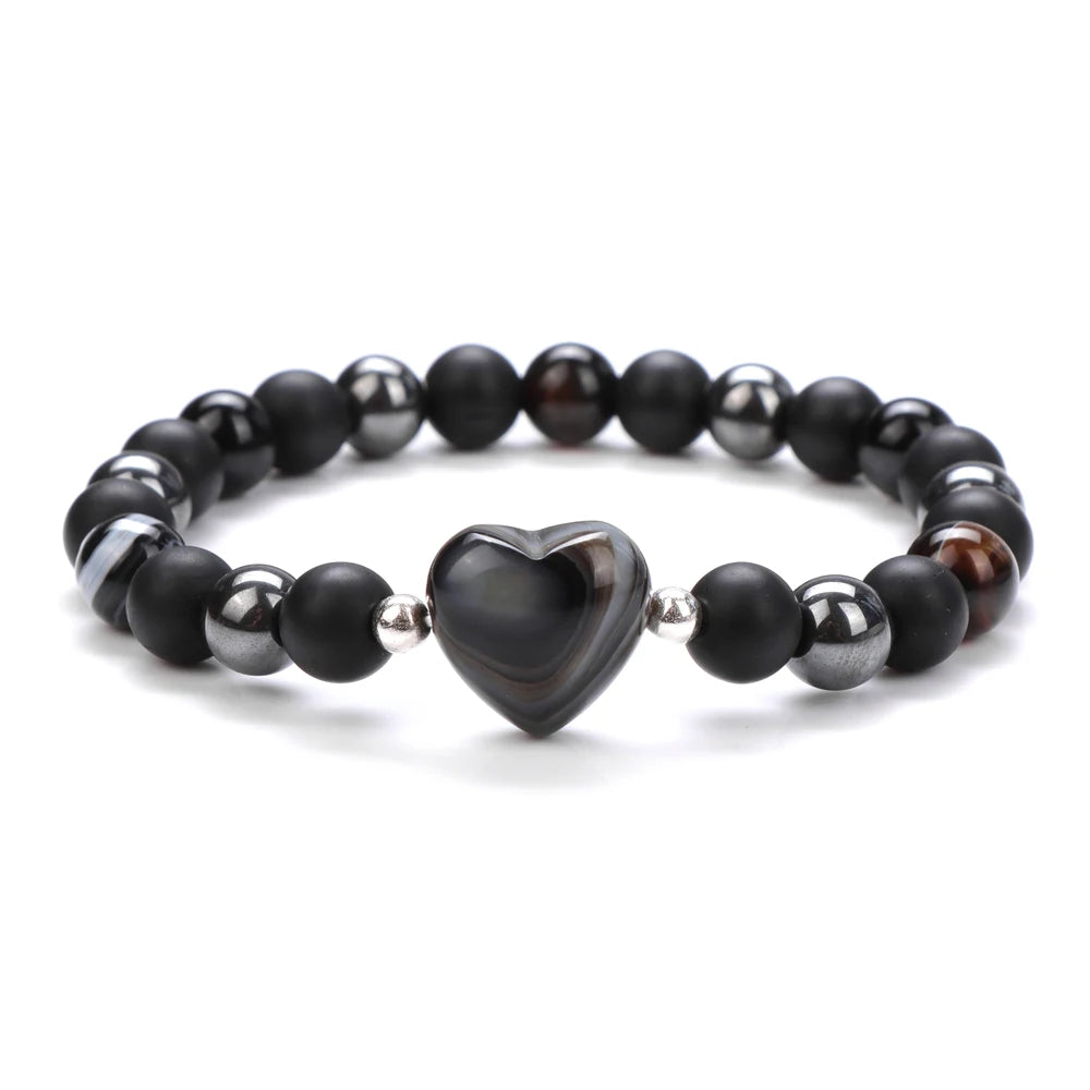 Bracelet Coeur en Agate Noire
