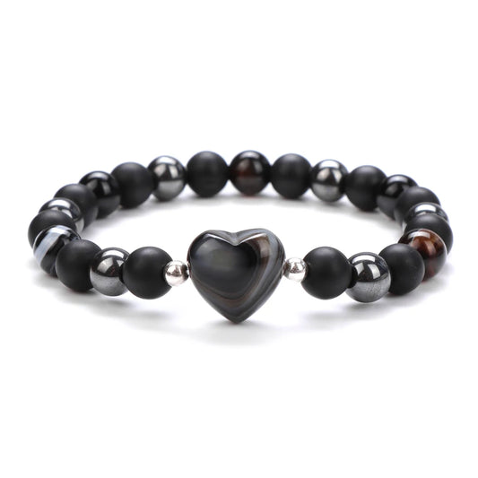 Bracelet Coeur en Agate Noire