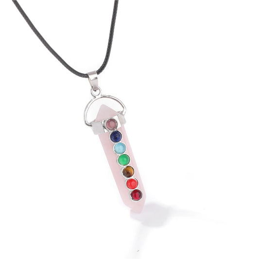 Pendentif 7 chakras en Quartz Rose