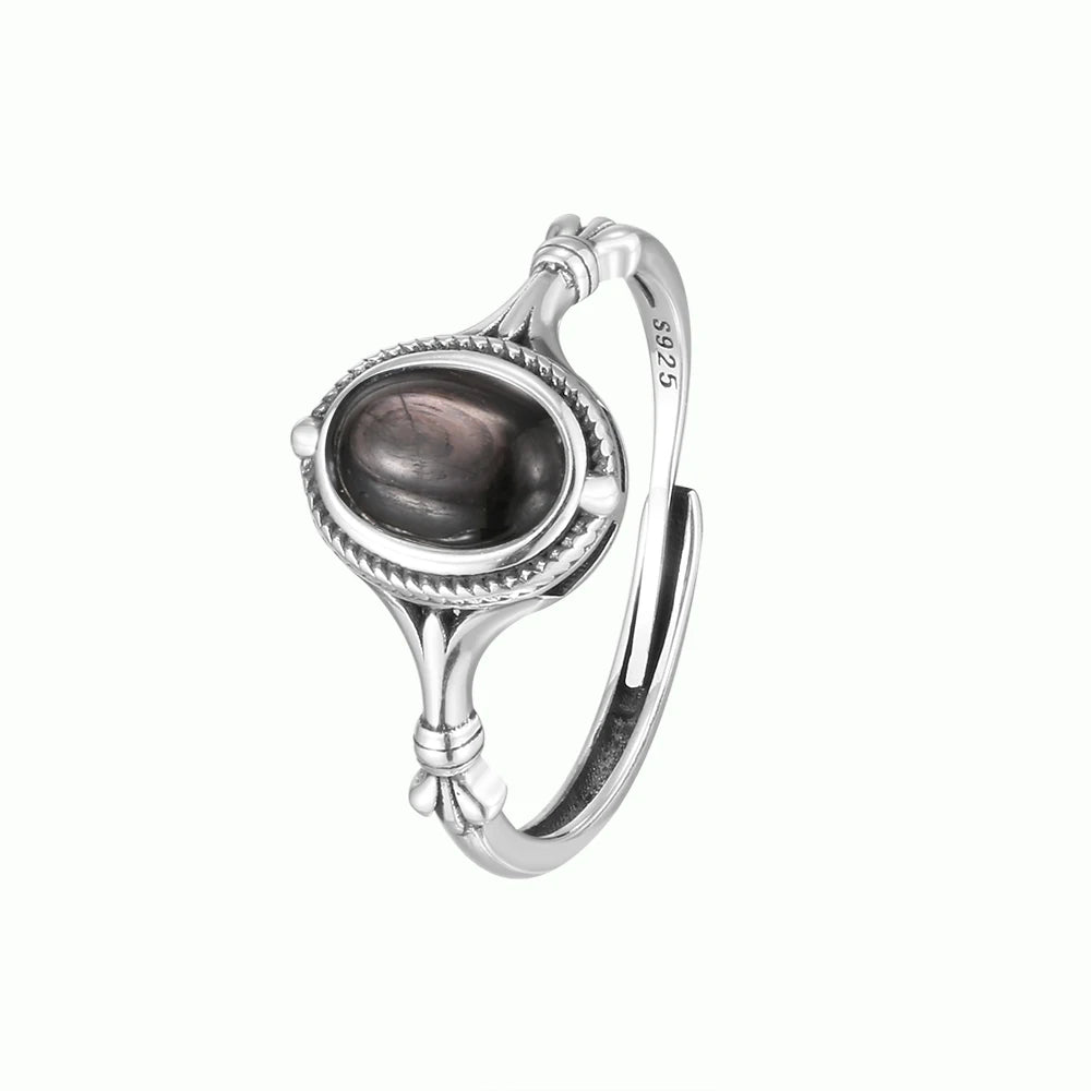Bague argent en Obsidienne
