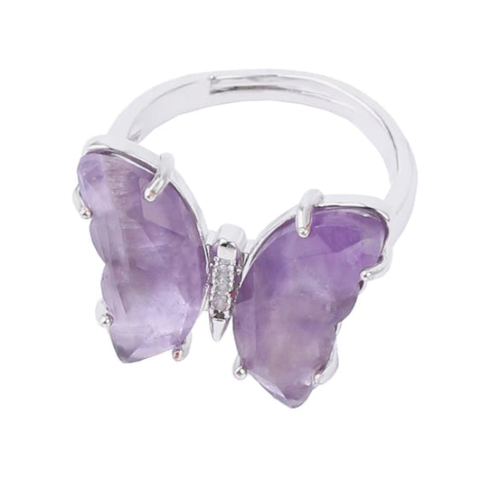 Bague argentée Papillon en Améthyste