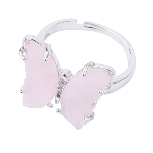 Bague argentée Papillon en Quartz Rose