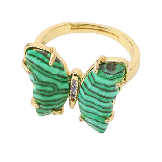 Bague dorée Papillon Malachite