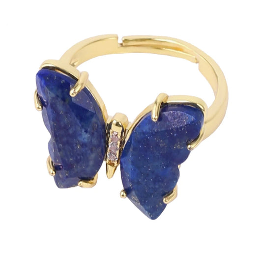 Bague dorée Papillon en Lapis Lazuli