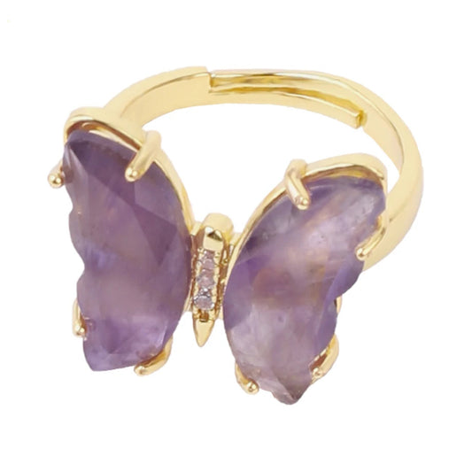 Bague dorée Papillon en Améthyste