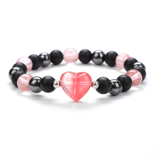 Bracelet Coeur en Quartz Pastèque