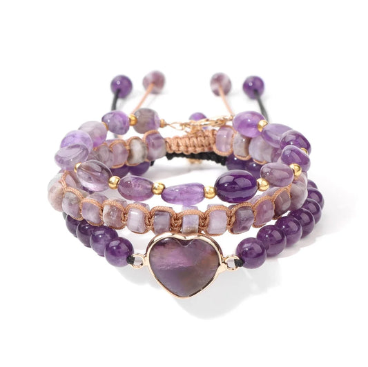 Bracelet coeur 3 pièces en Améthyste