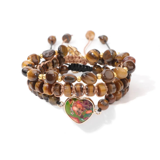 Bracelet coeur 3 pièces en Oeil de Tigre