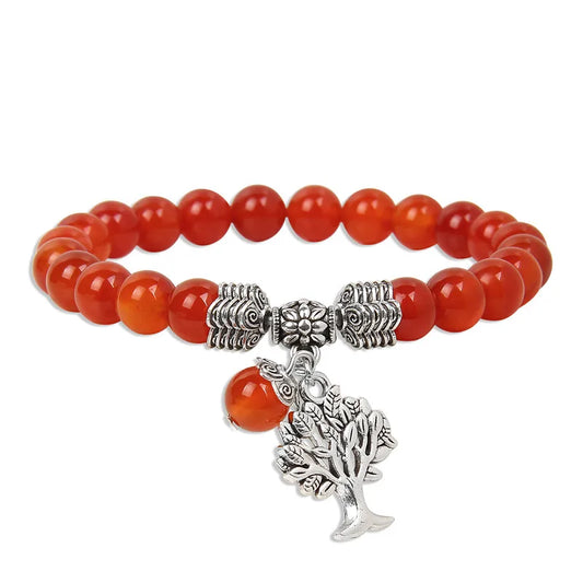 Bracelet Arbre de Vie en Agate Rouge