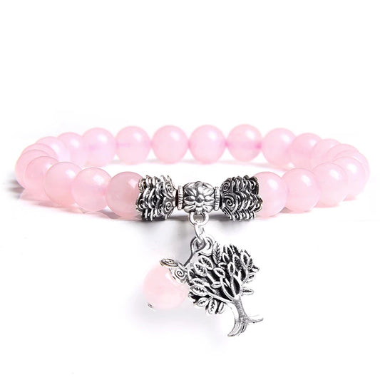Bracelet Arbre de Vie en Quartz Rose