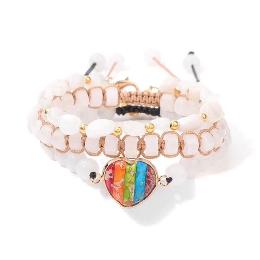 Bracelet coeur 3 pièces en Calcédoine