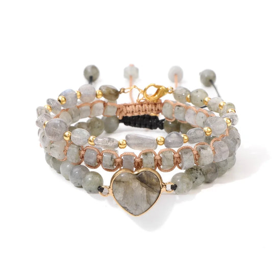 Bracelet coeur 3 pièces en Labradorite