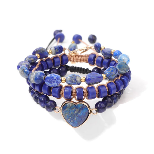 Bracelet coeur 3 pièces en Lapis Lazuli