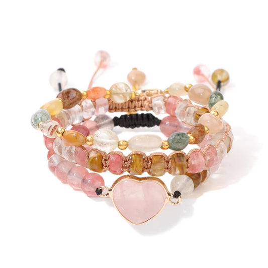 Bracelet coeur 3 pièces en Quartz Pastèque