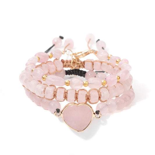 Bracelet coeur 3 pièces en Quartz Rose