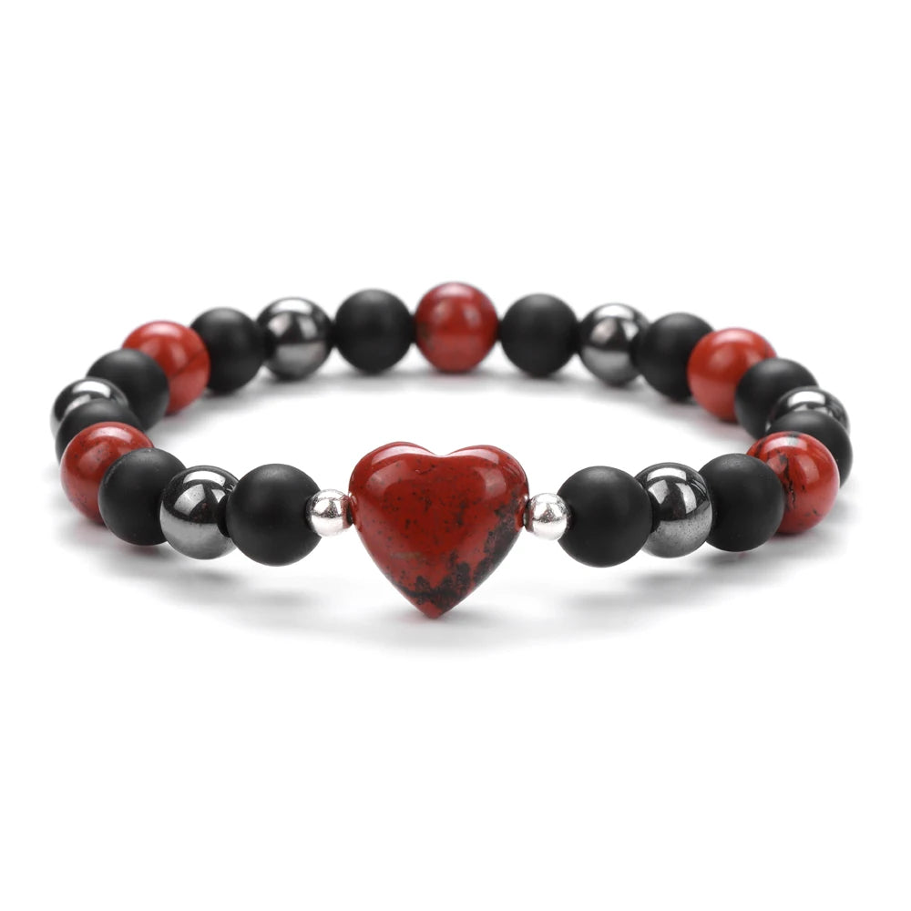 Bracelet Coeur en Jaspe Rouge