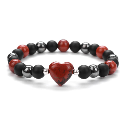 Bracelet Coeur en Jaspe Rouge