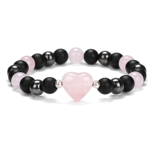 Bracelet Coeur en Quartz Rose