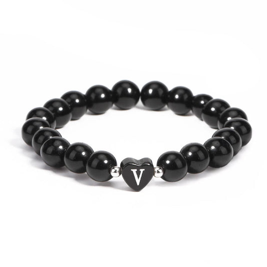 Bracelet Initiale personnalisée en Obsidienne noire