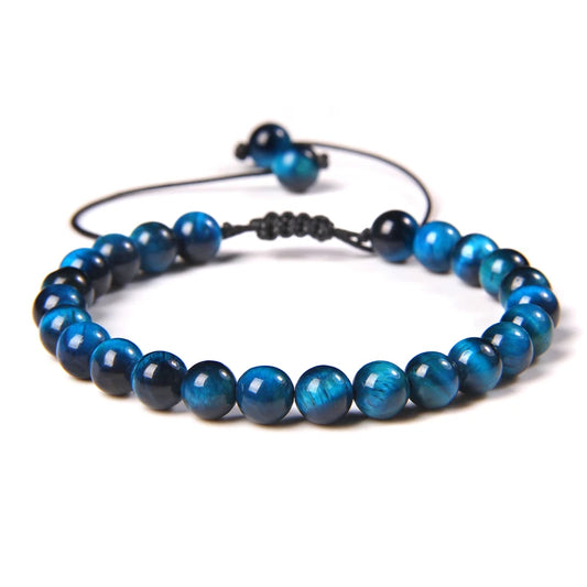 Bracelet tressé en Oeil de Tigre bleu