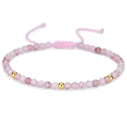 Bracelet tressé en petites pierres naturelles : Quartz Fraise