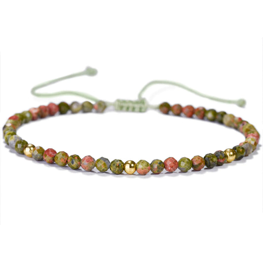 Bracelet tressé en petites pierres naturelles : Unakite