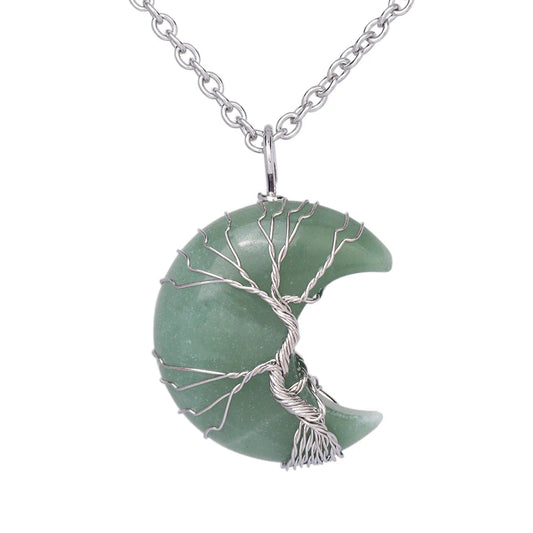 Collier Lune Arbre de vie en Aventurine