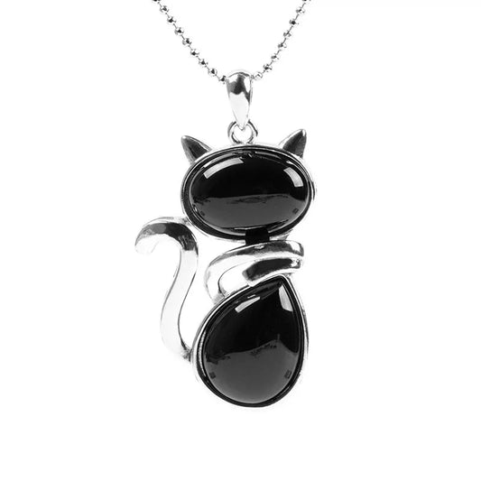 Collier Chat en Agate Noire