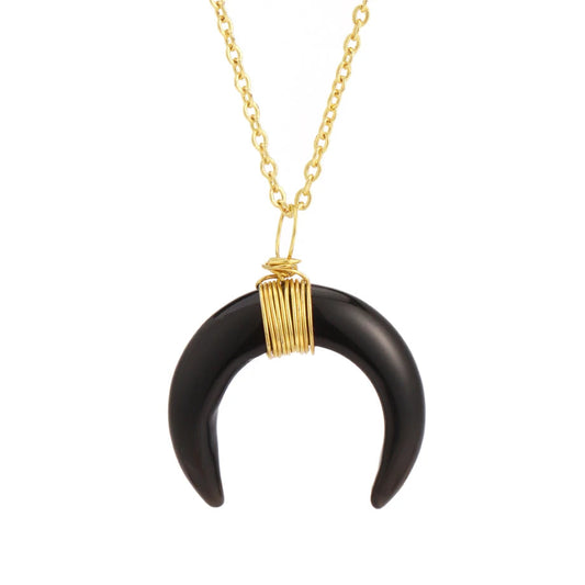 Collier Croissant de Lune en Obsidienne