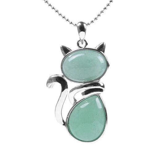 Collier Chat en Aventurine Verte