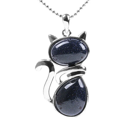 collier en forme de chat en pierre de sable bleue