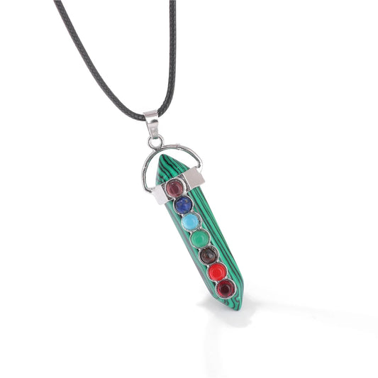 Pendentif 7 chakras en Malachite