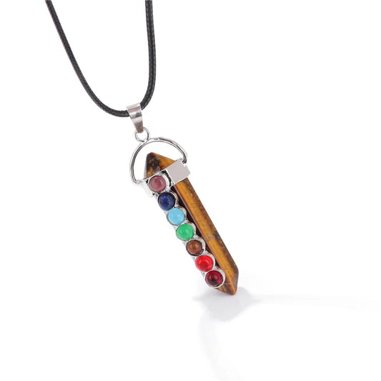 Pendentif 7 chakras en Oeil de Tigre